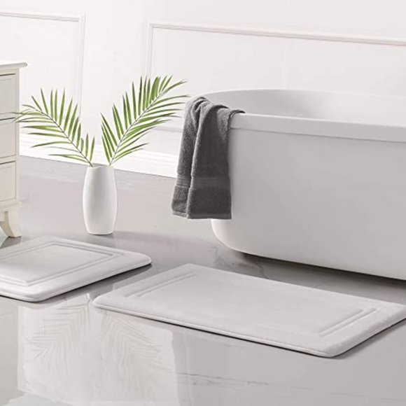 *CLEARANCE*  TRULY CALM White Memory Foam Bath Rugs Set of 2 - Picture 2 of 4